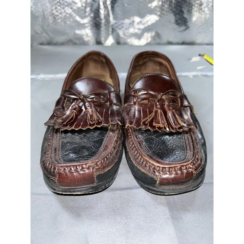 Johnston & Murphy Shoes Mens Size 12 Brown Black Tassel Loafers Kiltie 20-0592